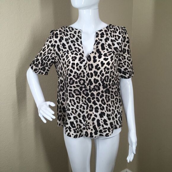 Joie Women's Black Amone Leopard Print Silk Top C4 - Picture 1 of 5